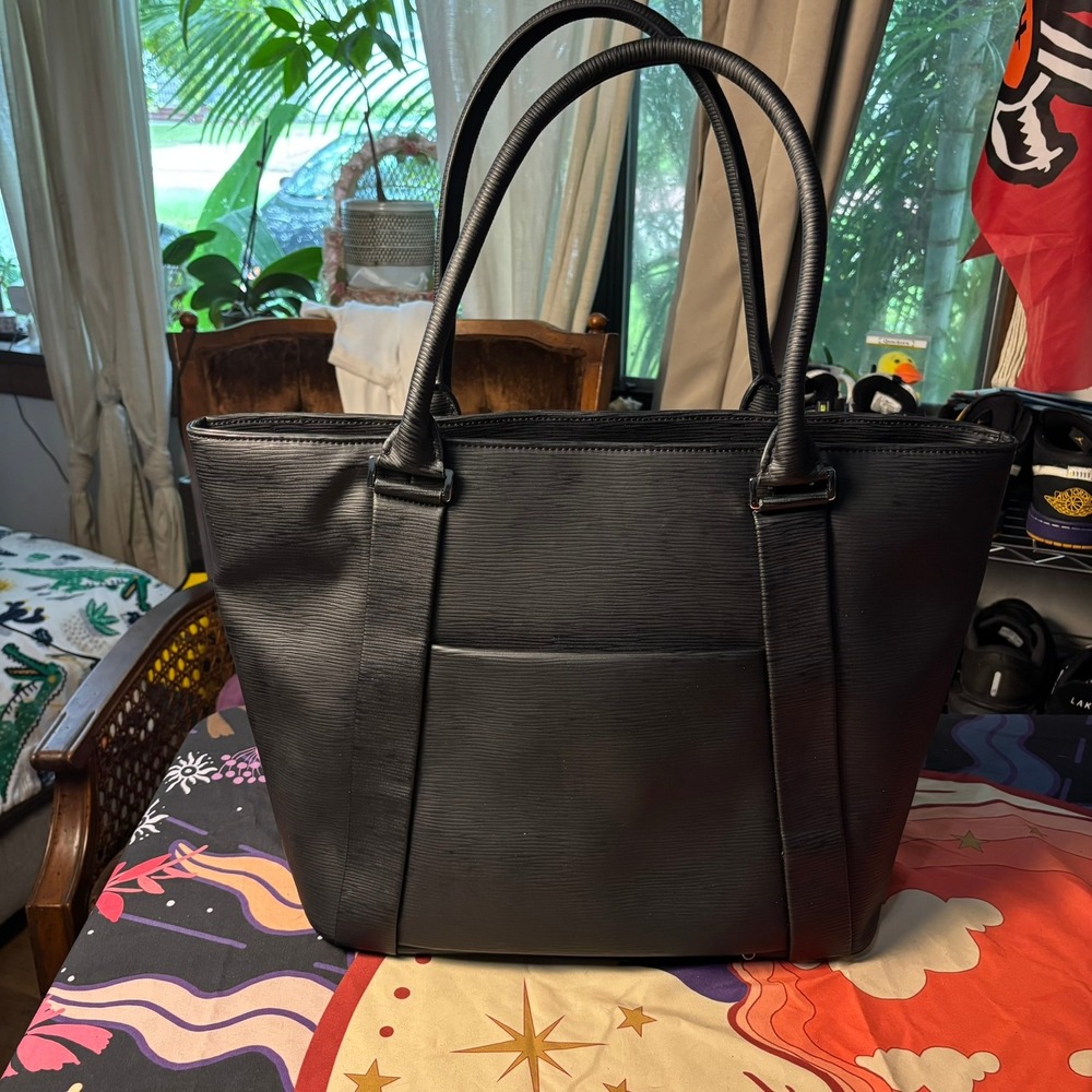 Vessel Signature 2.0 Tote Bag Black Textured Faux Leather Laptop Travel Golf - Picture 14 of 16